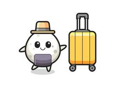 onigiri cartoon illustration with luggage on vacation