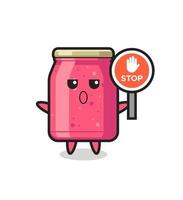 strawberry jam character illustration holding a stop sign vector