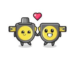 tape measure cartoon character couple with fall in love gesture vector