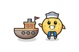 Mascota de personaje de papas fritas como marinero. vector