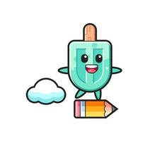 popsicles mascot illustration riding on a giant pencil vector