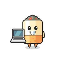 Mascot Illustration of cigarette with a laptop vector