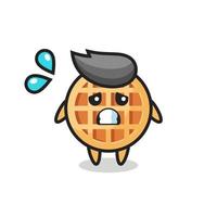 circle waffle mascot character with afraid gesture vector