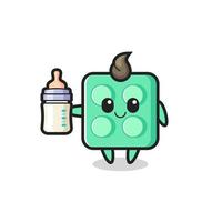 baby brick toy cartoon character with milk bottle vector