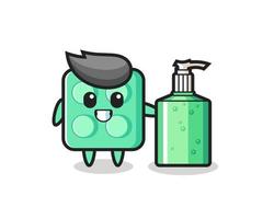 cute brick toy cartoon with hand sanitizer vector