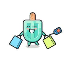 popsicles mascot cartoon holding a shopping bag vector