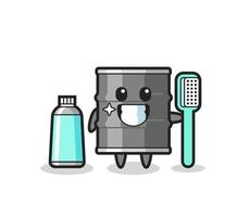 Ilustración de mascota de tambor de aceite con un cepillo de dientes vector