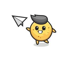 potato chip cartoon character throwing paper airplane vector