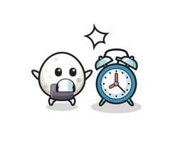 Cartoon Illustration of onigiri is surprised with a giant alarm clock vector