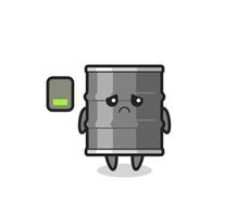 oil drum mascot character doing a tired gesture vector