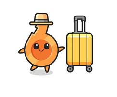whistle cartoon illustration with luggage on vacation vector