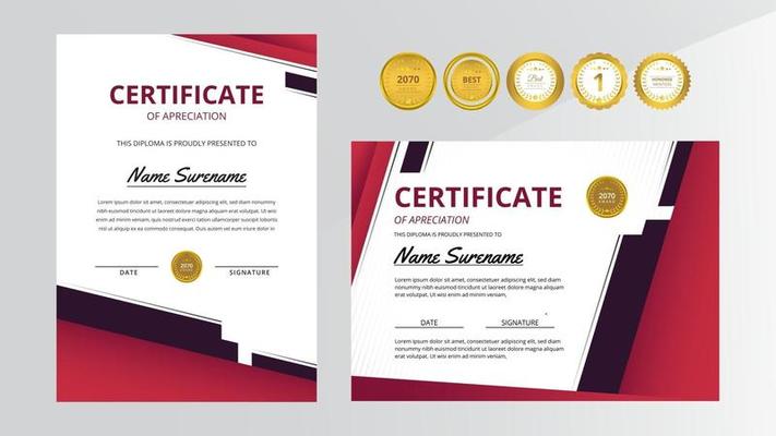 Gradient red and black luxury certificate with gold badge set