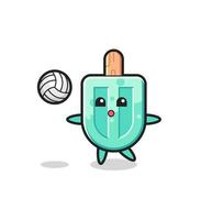 Character cartoon of popsicles is playing volleyball vector