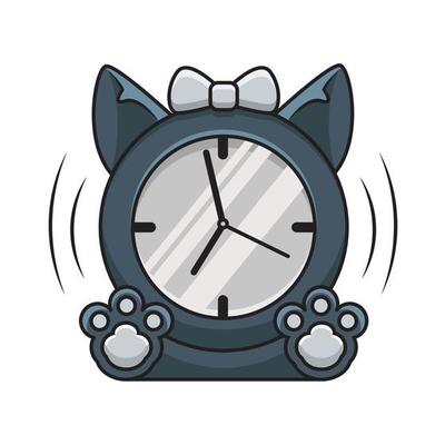 monochrome cat clock illustration