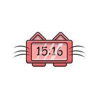 pink digital cat clock illustration vector