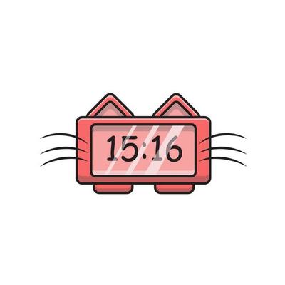 pink digital cat clock illustration