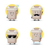 una colección de lindos personajes de botes de basura. vector