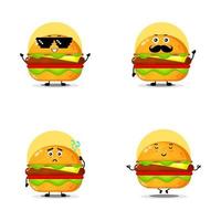 Collection of cute burger characters vector