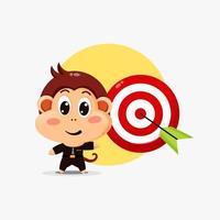 Cute monkey character showing arrow hitting target vector