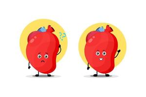 Cute organ heart character with confused and happy expression vector