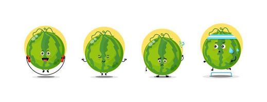 Cute watermelon character collection vector