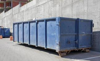 Metal durable blue industrial trash bin for outdoor photo