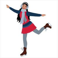 A young girl is skating. Winter sport. Leisure. vector