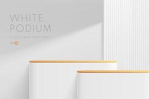 White, gold 3D abstract geometric pedestal podium with shadow. vector