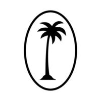 Palm tree silhouette in in the black ellipse, logo template vector