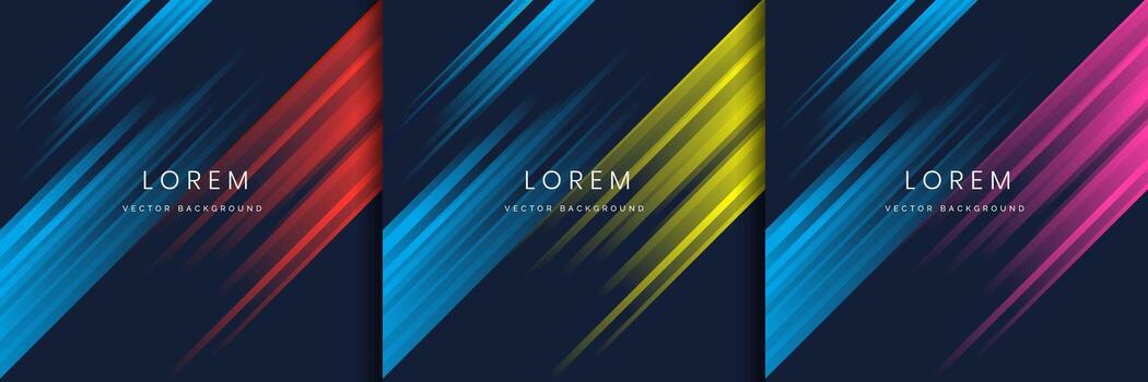 conjunto de fondo abstracto rojo, rosa, amarillo, rayas diagonales. vector