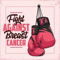 lucha contra el cartel de concientización sobre el cáncer de mama con guantes de boxeo rosas