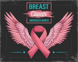 Pink ribbon with angel wings, Breast Cancer awareness month concept vector