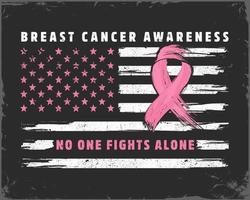 concepto de concientización sobre el cáncer de mama con bandera americana y cinta rosa vector