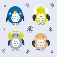 Hand drawn winter penguins vector collection.