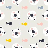 Seamless winter pattern with polar bears and colorful fish. vector