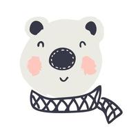 Hand drawn winter polar bear in a scarf. vector