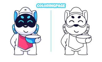 cute dog robot chef with coloring pages vector