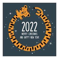 New Year and Christmas funny round frame with a tiger vector