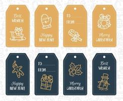 New Year and Christmas gift paper labels and tags with vector icons