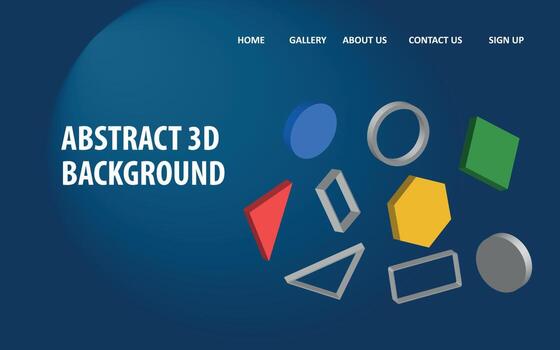 Forma geométrica 3d abstracta para diseño web fondo azul vector