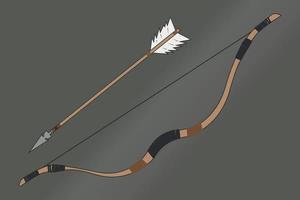 Acient Wooden Bow with Arrow Hunting Weapon Vector