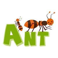 Ant cartoon drawing with typography vector illustration for free