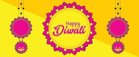 Happy Diwali greetings on yellow background with decorative elements vector