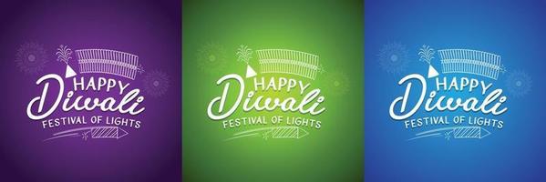 Set of Diwali typographic festive greetings vector for free download