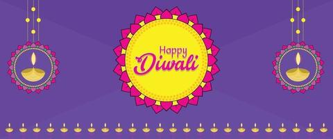 Happy Diwali festive banner with ornamental patterns and decorations