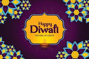 Happy Diwali greetings vector illustration on ornate floral background