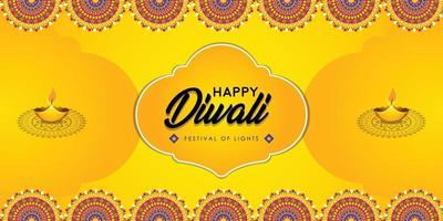 Happy Diwali free vector illustration banner template with lamps