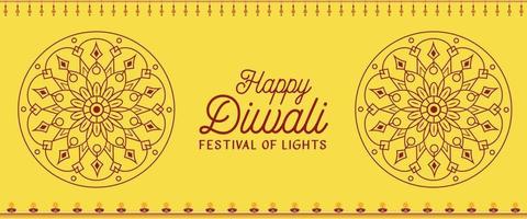 Simple Happy Diwali wishes with traditional patterns and decorations vector