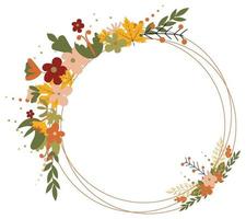 Autumn frame with autumn leaves and floral elements in fall colors. vector