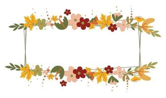 Autumn frame with autumn leaves and floral elements in fall colors. vector